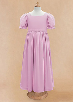 Azazie Joss Robe Demoiselle D'honneur Fillette Robe Trapèze en Mousseline de soie avec manches Rose Bonbon image5