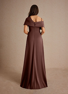 Azazie Milton Vestidos para mãe da noiva Vestido Café Expresso de Cetim elástico de Linha A com Plissado image4