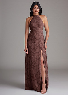 Azazie Clarice Jurken voor bruidsmeisjes Jurk van Bloemen Burn-out met A-Lijn Zijsplit Espresso image4