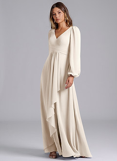 Azazie Liah Bridesmaid Dresses White Alabaster A-Line Long Sleeve Chiffon Dress image4