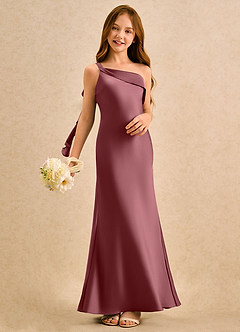 Azazie Almond Girls Formal Sukienki dla dziewczynek sypiących kwiaty Osłona Jedno ramię Satyna elastyczna Długość podłogi Sukienka image2