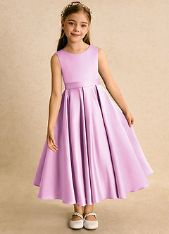Azazie Junebuj vestidos de niña de las flores Vestido de Rosa Caramelo de Satin Mate de Princesa con Plisado image6