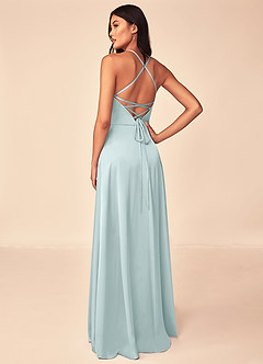 Azazie Mei Bridesmaid Dresses Mist A-Line V-Neck Stretch Satin Dress image2
