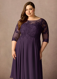 Azazie Marge Mother of the Bride Dresses Plum A-Line Scoop Lace Chiffon Dress image6