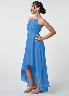 Azazie Oaklynn Junior Robe Trapèze en Mousseline de soie Plissée Geai Bleu image4