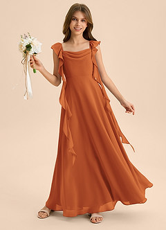 Azazie Carmin Junior Cinnamon A-Line Ruched Chiffon Dress image4