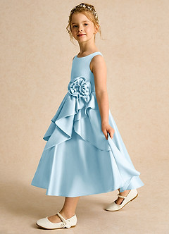 Azazie Hermia Flower Girl Dresses Sky Blue A-Line Sleeveless Matte Satin Dress image4