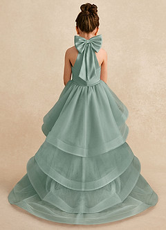 Azazie Bev Flower Girl Dresses Silver Sage A-Line Convertible Tulle Dress image1