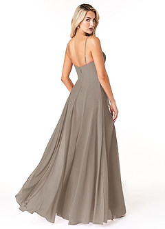 Azazie Emerald Bridesmaid Dresses Taupe A-Line Ruffled Chiffon Dress image3