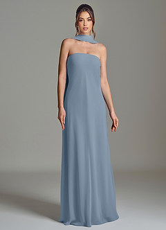 Azazie Ilana At-home Try On Dresses Dusty Blue A-Line Strapless Chiffon Dress image4