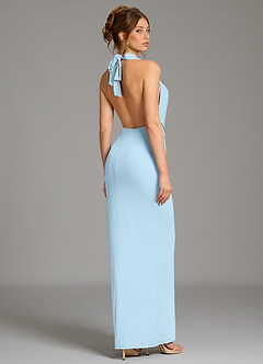 Azazie Nakia Robes de demoiselle d'honneur Robe Fourreau en Jersey extensible de qualité supérieure Plissée Bleu Ciel image6