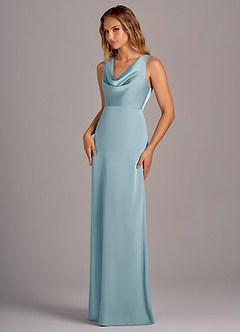 Azazie Wrenlee Bridesmaid Dresses Moody Blue A-Line Stretch Satin Dress image3
