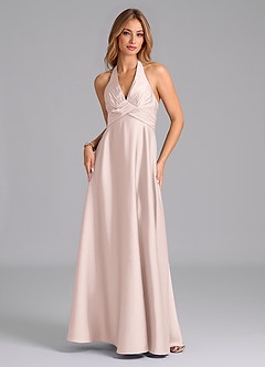 Azazie Tessie Bridesmaid Dresses Blushing Pink A-Line Pleated Stretch Satin Dress image6