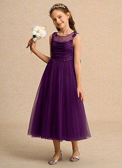 Azazie Snowball Girl Flower Girl Dresses Grape Ball-Gown Pleated Tulle Dress image1