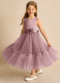 Azazie Miracle Robe Demoiselle D'honneur Fillette Robe Trapèze en Mat Satiné Arc Rose Poussiéreuse image4