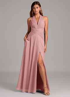 Azazie Elizabeth Bridesmaid Dresses Dusty Rose A-Line Pleated Chiffon Dress image1