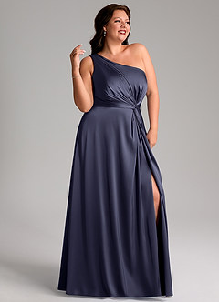 Azazie Brooke Bridesmaid Dresses Stormy A-Line One Shoulder Stretch Satin Dress image12