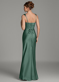 Azazie Mela Bridesmaid Dresses Eucalyptus Sheath Corset Stretch Satin Dress image6