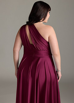 Azazie Charlize Bridesmaid Dresses Red Plum A-Line One Shoulder Stretch Satin Dress image16