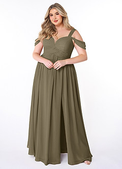 Azazie Lianne Bridesmaid Dresses Willow Green A-Line Off the Shoulder Chiffon Dress image7