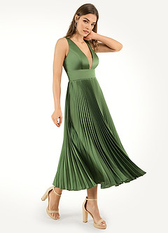 Dinah Olive Green Pleated Midi Dress image4