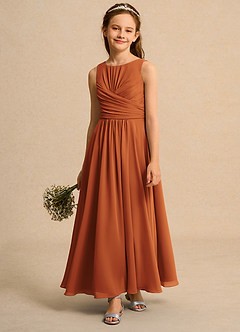 Azazie Ducky Girls Formal Flower Girl Dresses Cinnamon A-Line Pleated Chiffon Dress image4