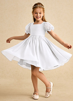 Azazie Jolie Flower Girl Dresses White A-Line with Sleeves Chiffon Dress image3