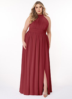 Azazie Iman Bridesmaid Dresses Pomegranate A-Line A-Line Ruched Chiffon Dress image8