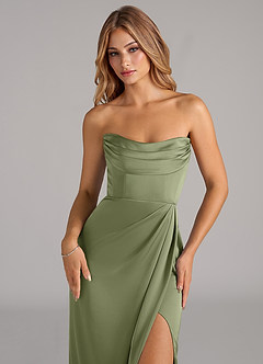Azazie Johana Bridesmaid Dresses Garden Sage Mermaid Off the Shoulder Stretch Satin Convertible Dress image4