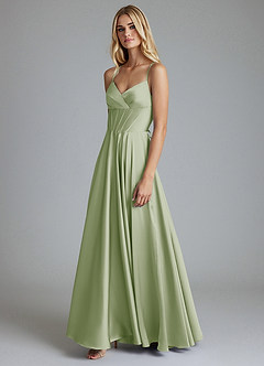 Azazie Alaia Jurken voor bruidsmeisjes Jurk van Stretch Satijn met A-Lijn Korset Stoffige Salie image4