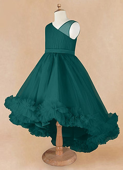 Azazie Lottie Flower Girl Dresses Peacock A-Line One Shoulder Satin Dress image7