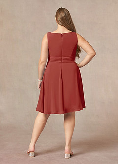 Azazie Shirley Mère de la mariée Robes Robe Trapèze en Mousseline de soie Plissé Scoop Terracotta image12
