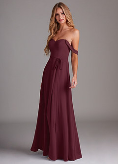Azazie Aaron Vestidos de damas de honor Vestido de Cabernet de Gasa de Corte en A Convertible con Vestidos sin tirantes image5