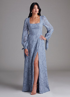 Azazie Leonia Brautjungfernkleider A-Linie Langarm Blumen-Burnout Kleid Staubblau image1