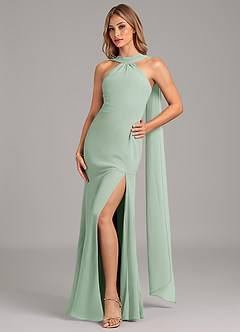 Azazie Kinsley Vestidos de damas de honor Vestido de Agave de Gasa de Corte Sirena con Plisado image5