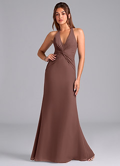 Azazie Valerie Bridesmaid Dresses Espresso Mermaid Pleated Chiffon Dress image1