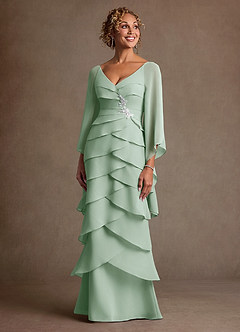 Azazie Arabinda Abiti per la Madre della Sposa Abito Tubino in Chiffon Increspato Agave image4