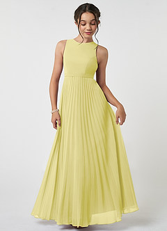 Azazie Lindie Junior Lemon Sorbet A-Line Pleated Chiffon Dress image1
