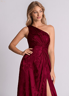 Azazie Brooke 신부 들러리 드레스 A라인 한쪽 어깨 자카드 바닥 길이 드레스 image2