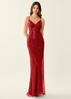 Magnolia Red Mermaid Sequined embroidery Prom Dress image3