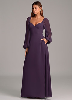 Azazie Annistyn Brudtärnklänningar Klänning av A-Linje i Chiffong Långärmad Plommon image1