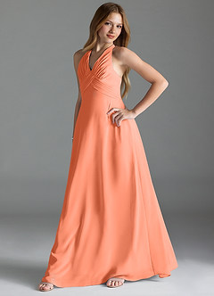 Azazie Tessie Junior A-Linie Plissee Chiffon Kleid Sonnenuntergang image3