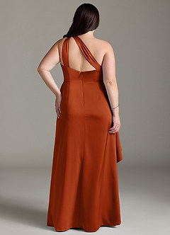 Azazie Maive Bridesmaid Dresses Burnt Orange Sheath Ruched Stretch Satin Dress image7