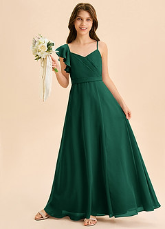 Azazie Kelsea Junior Jurk van Chiffon met A-Lijn Ruches Smaragd image3