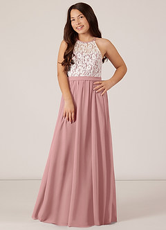 Azazie Fahari Junior Vestido de Rosa Polvorienta de Gasa de Corte En A con Encaje image2