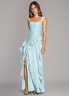 Azazie Sloane Bridesmaid Dresses Cloud Blue A-Line Sweetheart Neckline Stretch Satin Dress image4