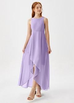 Azazie Lizette Junior Robe Trapèze en Mousseline de soie Plissée Lilas image4