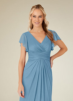 Azazie Vera Mother of the Bride Dresses Steel Blue A-Line V-Neck Pleated Mesh Dress image5