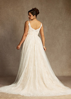 Azazie Jolene Wedding Dresses Diamond White Champagne A-Line Lace Tulle Dress image8