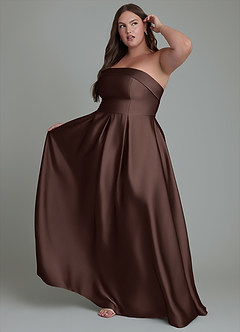 Azazie Lucienne Bridesmaid Dresses Ganache A-Line Strapless Stretch Satin Convertible Dress image9
